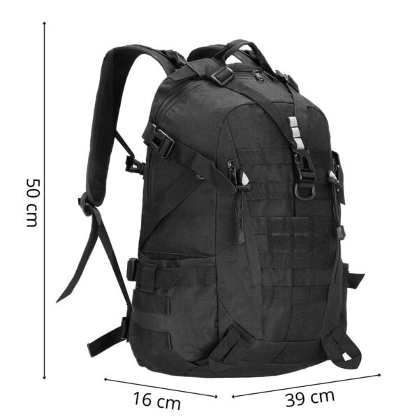 Katonai hátizsák túrázáshoz, hát vastag szellőző béléssel, rekeszes, 40L, fekete - Image 15
