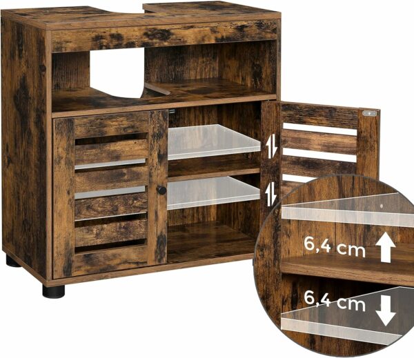VASAGLE Fürdőszoba szekrény alj mosdóhoz, 2 ajtós, 2 polccal, fehér 60x30x60 cm, rusztikus barna - Image 15