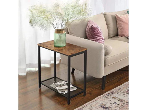 VASAGLE Masa de cafea laterala, cu 2 nivele, cadru din otel, 60x30x60cm, maro rustic - Image 12