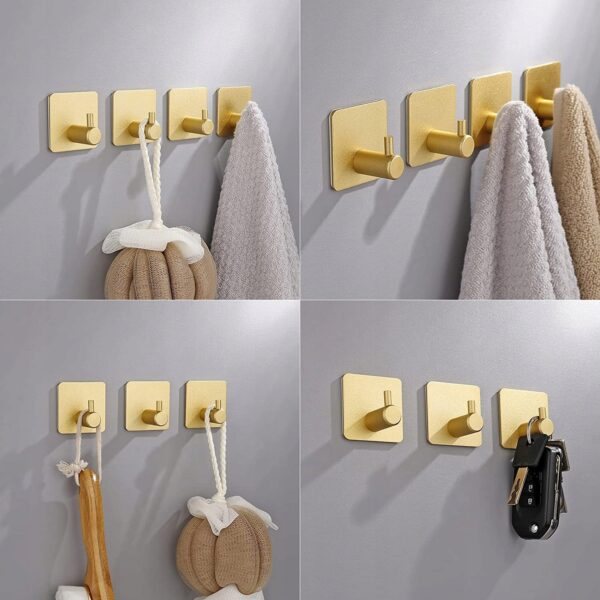 Set 4 agatatori tip cuier pentru baie, sistem fixare inclus, aluminiu, auriu - Image 13