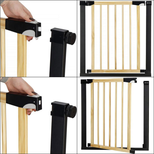 Biztonsági kapu lépcsőhöz, állítható, fa acél szerkezettel, 110-117cm, fekete barna - Image 15