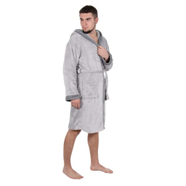 Térdig érő férfi fürdőköpeny, nagy kapucni, M/L méret, szürke - Image 17