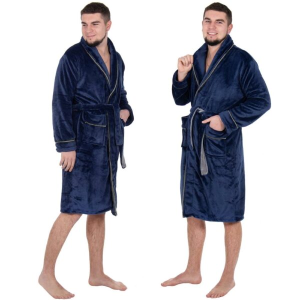 Térdig érő férfi fürdőköpeny, M/L méret, sötétkék - Image 17