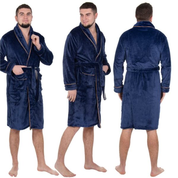Térdig érő férfi fürdőköpeny, L/XL méret, sötétkék - Image 17