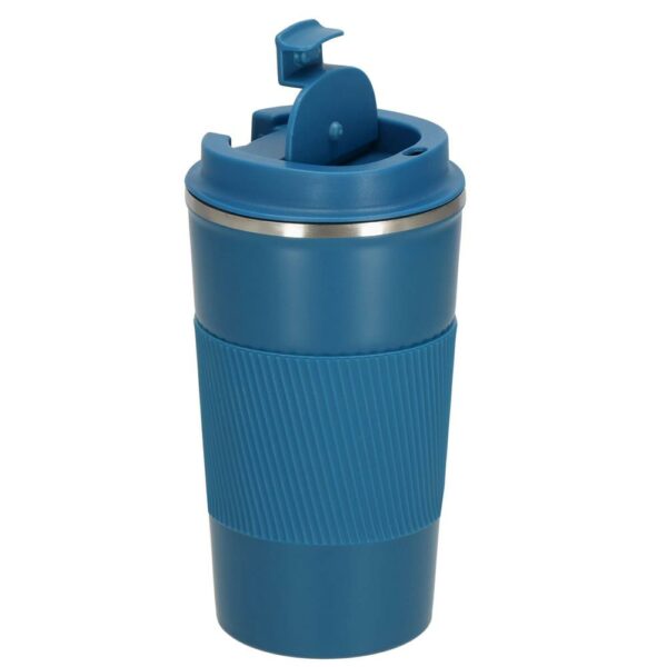 Termosz utazóbögre, dupla szigetelésű rozsdamentes acél fal, 500ml, 9x16,5cm, kék - Image 15