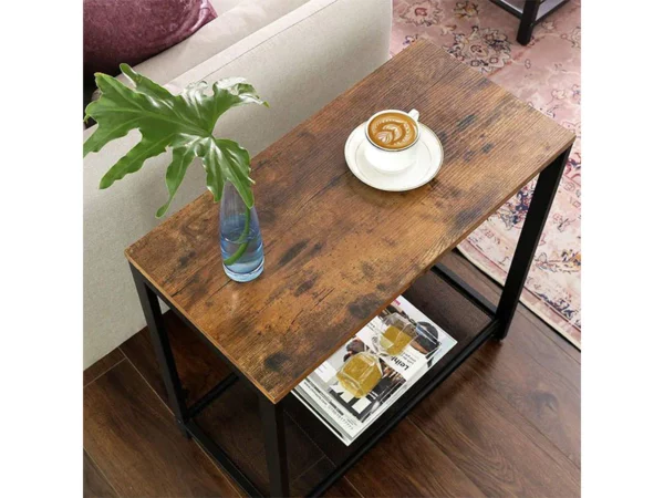 VASAGLE Masa de cafea laterala, cu 2 nivele, cadru din otel, 60x30x60cm, maro rustic - Image 13