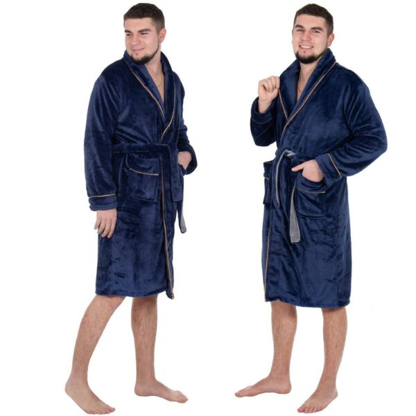 Térdig érő férfi fürdőköpeny, L/XL méret, sötétkék - Image 18