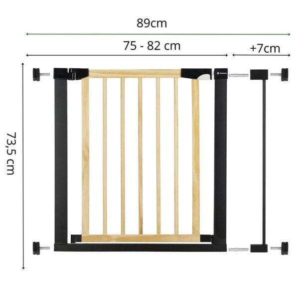 Biztonsági kapu lépcsőhöz, állítható, fa acél szerkezetű, 82-89cm, fekete barna - Image 18