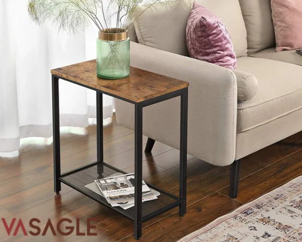 VASAGLE Masa de cafea laterala, cu 2 nivele, cadru din otel, 60x30x60cm, maro rustic - Image 14