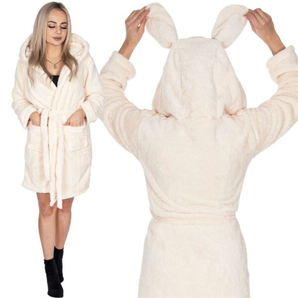Női térdig érő fürdőköpeny, füles kapucni, L/XL méret, bézs - Image 16