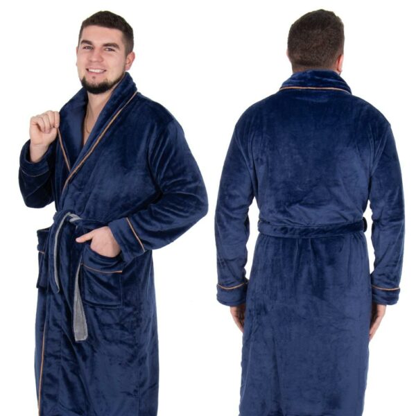 Térdig érő férfi fürdőköpeny, L/XL méret, sötétkék - Image 19