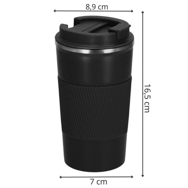 Termosz utazóbögre, dupla szigetelésű rozsdamentes acél fal, 500ml, 9x16,5cm, fekete - Image 16