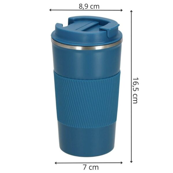 Termosz utazóbögre, dupla szigetelésű rozsdamentes acél fal, 500ml, 9x16,5cm, kék - Image 16