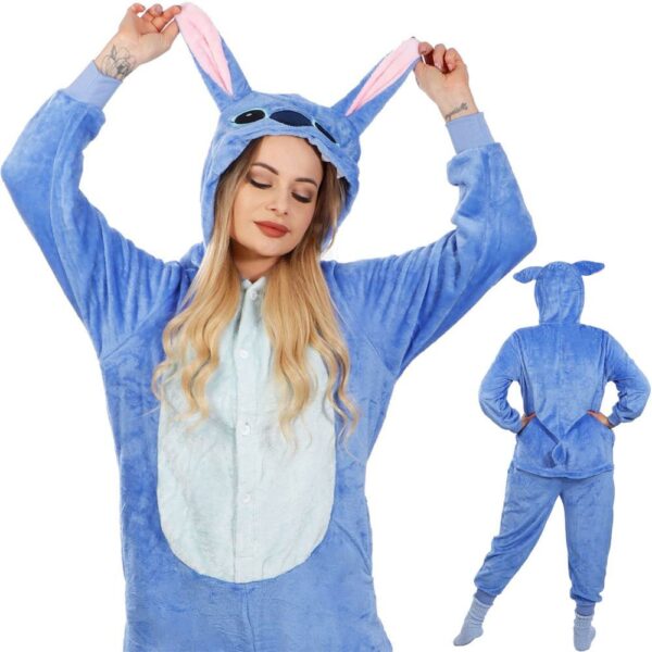 Pijama tip salopeta pentru adulti, model Stitch, marime S - Image 19