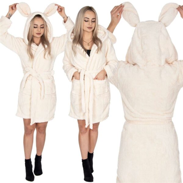 Női térdig érő fürdőköpeny, füles kapucni, L/XL méret, bézs - Image 17