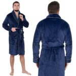 Térdig érő férfi fürdőköpeny, M/L méret, sötétkék