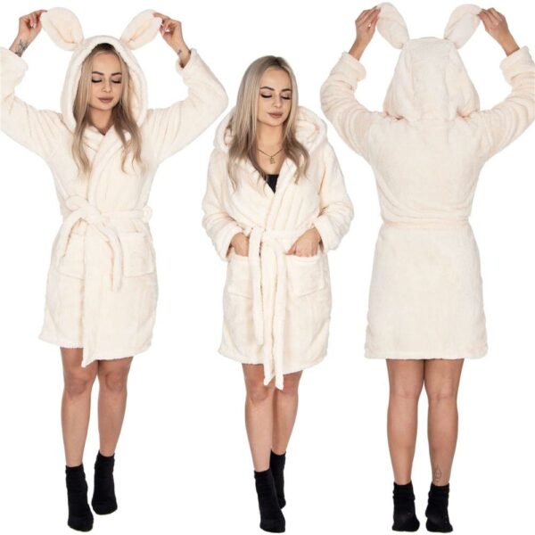 Női térdig érő fürdőköpeny, füles kapucni, L/XL méret, bézs - Image 18