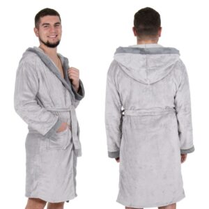 Térdig érő férfi fürdőköpeny, nagy kapucni, M/L méret, szürke