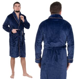 Térdig érő férfi fürdőköpeny, L/XL méret, sötétkék