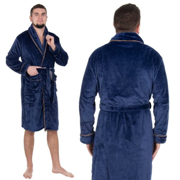 Térdig érő férfi fürdőköpeny, L/XL méret, sötétkék