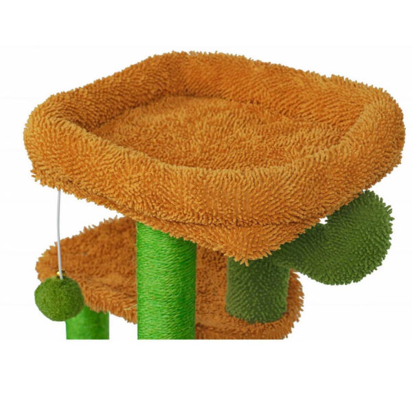 Ansamblu de joaca pentru pisici, model cactus, ascunzatoare, culcus, 47x47x90 cm, verde si portocaliu - Image 9