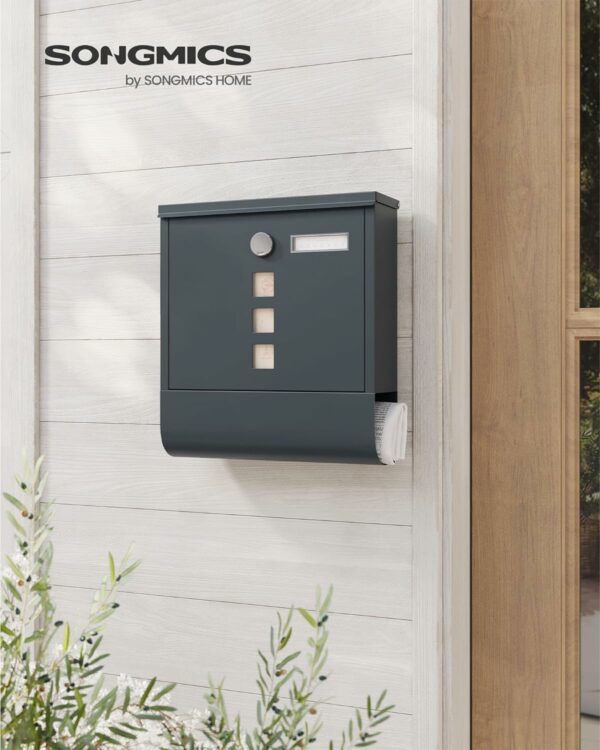 SONGMICS Cutie postala de exterior, pentru gard sau perete, din otel zincat, cu incuietoare, 31x10x34cm, gri - Image 2