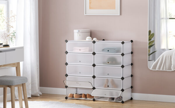 SONGMICS Dulap de depozitare pantofi modular, configurabil cu 10 compartimente, 43x31x173cm, alb - Image 3