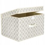 Cutie depozitare, pliabila cu capac, model trifoi marocan, 30x25x40cm, bej