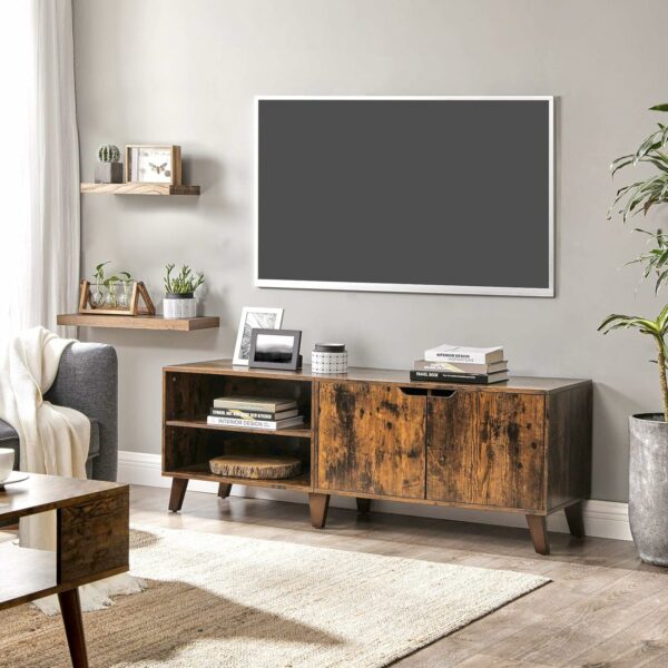 VASAGLE TV láda, 2 ajtós és 2 nyitott polccal, 40x140x50cm, rusztikus barna - Image 2