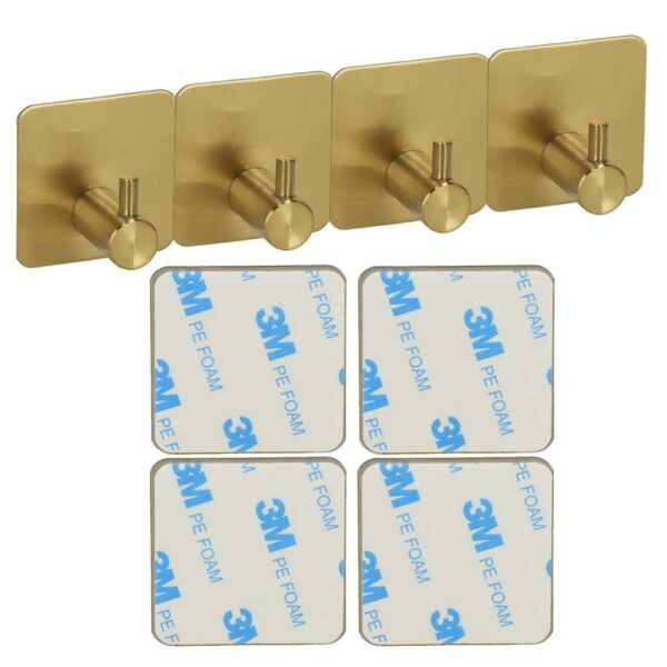 Set 4 agatatori tip cuier pentru baie, sistem fixare inclus, aluminiu, auriu - Image 3