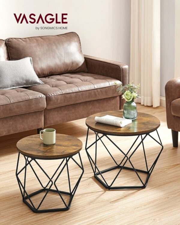 VASAGLE Set de 2 mese de cafea, stil industrial, 50x40cm si 40x36cm, maro rustic si negru - Image 4