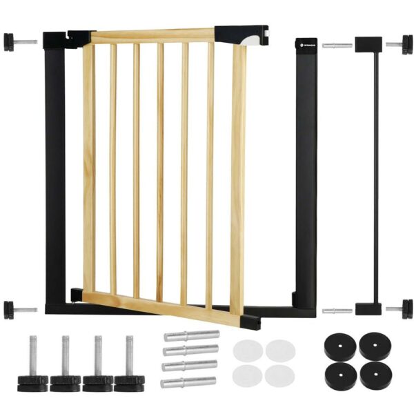 Biztonsági kapu lépcsőhöz, állítható, fa acél szerkezetű, 82-89cm, fekete barna - Image 3