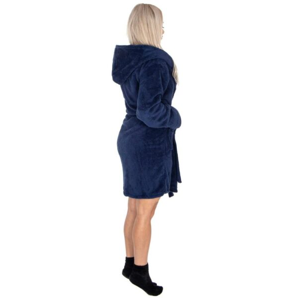 Női térdig érő fürdőköpeny kapucnival, L/XL méret, sötétkék - Image 3