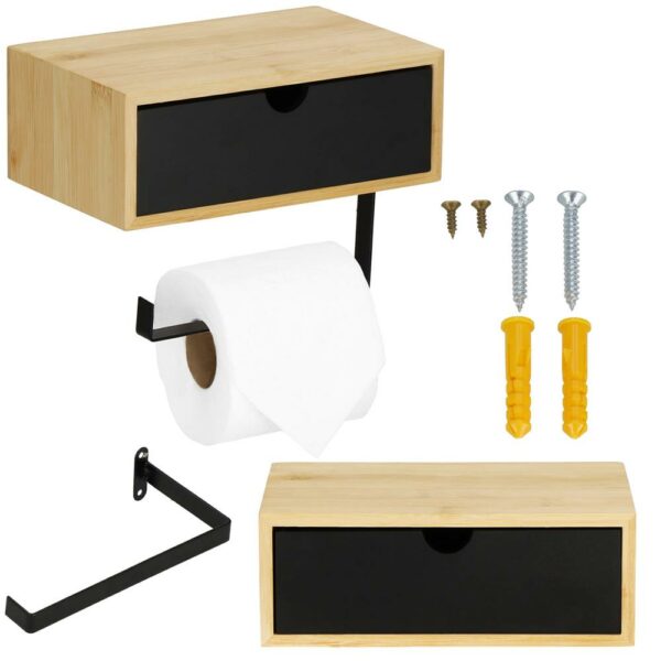 Acél WC papír tartó tároló fiókkal, rögzítő rendszerrel, 22cm, fekete bézs - Image 3