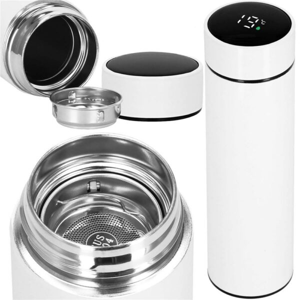 Okos termosz bögre, rozsdamentes acél, LED kijelző, hőmérséklet kijelző, 500ml, 23cm, fehér - Image 3
