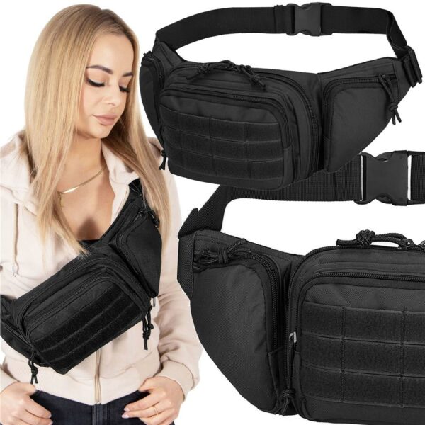 Borseta incapatoare pentru umar sau brau, impermeabila, unisex, 43x15cm, negru - Image 2