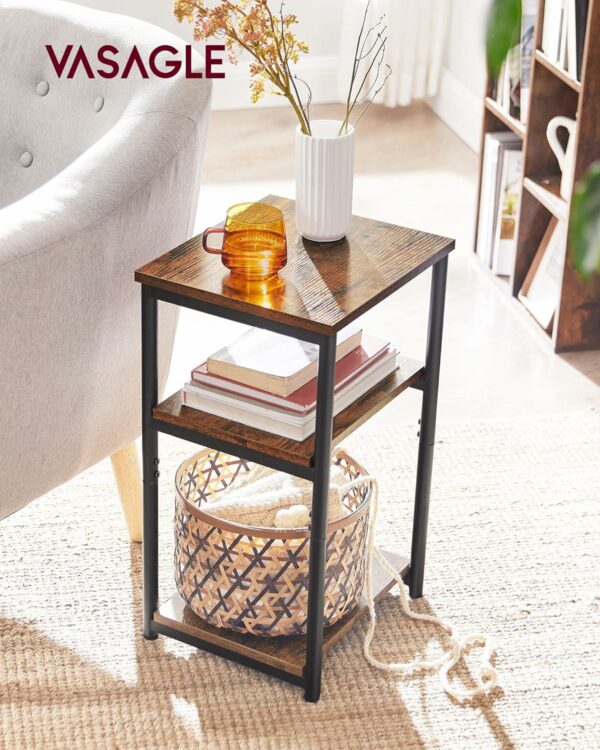 VASAGLE Noptiera cu 3 nivele pentru dormitor, cadru din otel, design industrial, 34x30x58cm, maro rustic - Image 2
