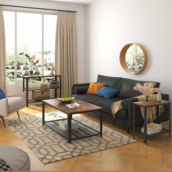 VASAGLE Masa de cafea laterala, cu 2 nivele, cadru din otel, 60x30x60cm, maro rustic - Image 2