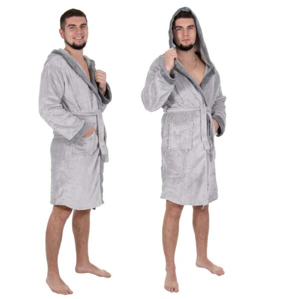 Térdig érő férfi fürdőköpeny, nagy kapucni, M/L méret, szürke - Image 20