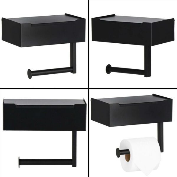 Acél WC papír tartó tároló fiókkal, rögzítő rendszerrel, 22cm, fekete bézs - Image 20
