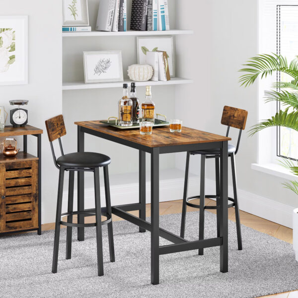 VASAGLE Set 2 scaune de bar cu spatar din PAL, sezut moale tapitat, 39x100x76cm, maro rustic si negru - Image 2