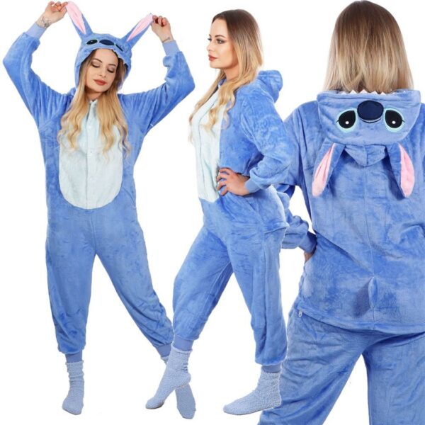 Pijama tip salopeta pentru adulti, model Stitch, marime S - Image 22