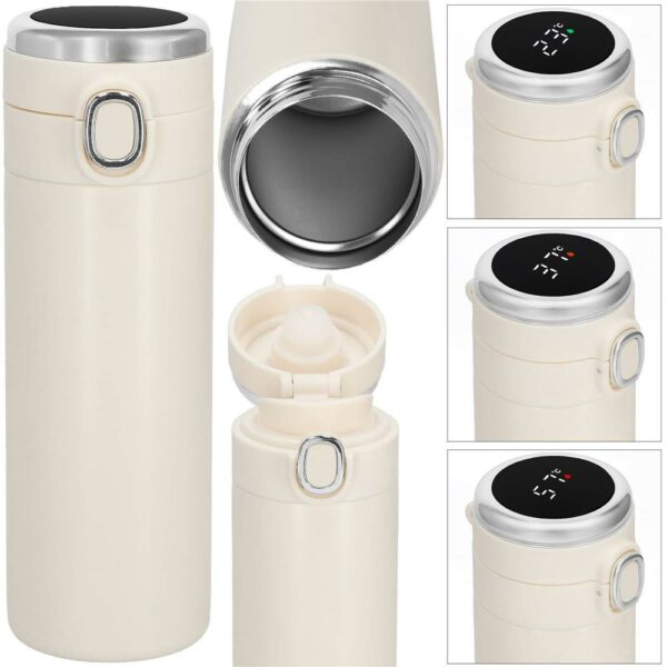 Okos termosz bögre, rozsdamentes acél, LED kijelző, hőmérséklet kijelző, 420ml, 20cm, krém - Image 23