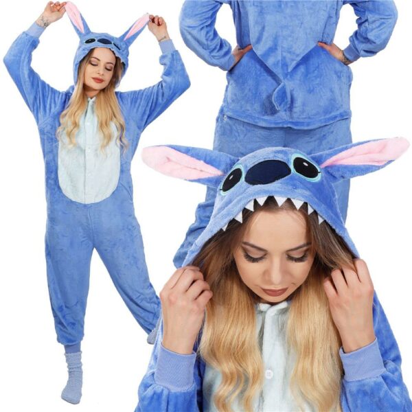 Pijama tip salopeta pentru adulti, model Stitch, marime S - Image 23
