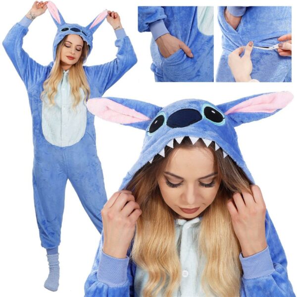 Pijama tip salopeta pentru adulti, model Stitch, marime S - Image 25