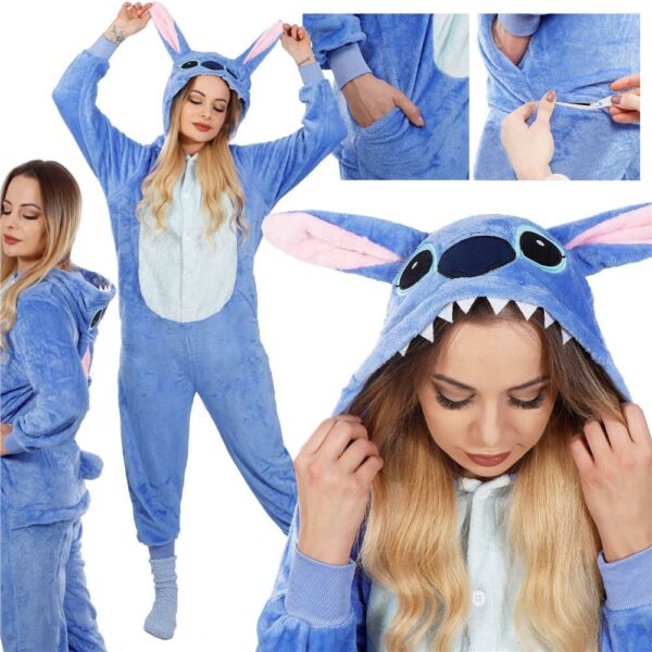 Pijama tip salopeta pentru adulti, model Stitch, marime S - Image 26