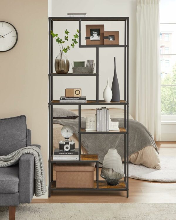 VASAGLE könyvespolc geometriai formával, 6 szinten, ipari stílusú, 30x80x180cm, rusztikus barna és fekete - Image 3