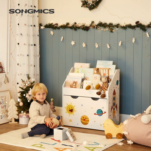 SONGMICS Organizator de jucarii si carti pentru copii, multifunctional, cutie detasabila cu roti, 63x30x70cm, alb - Image 3