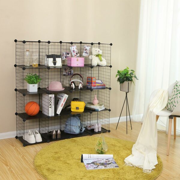 SONGMICS Organizator cu 16 cuburi modulare de depozitare, configurabil, metalic, 123x31x123cm, negru - Image 2