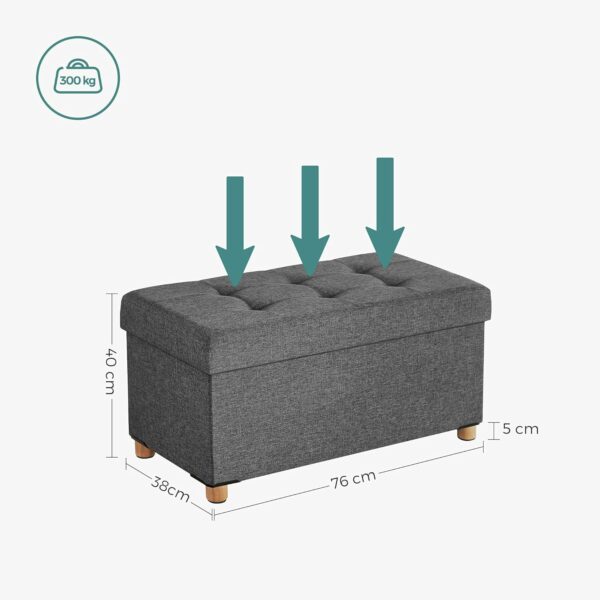 SONGMICS Taburet pliabil cu sezut moale, spatiu de depozitare, maxim 300kg, 76x38x40cm, gri deschis - Image 3
